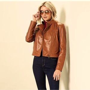MICHAEL Michael Kors Genuine Lambskin Leather Moto Jacket